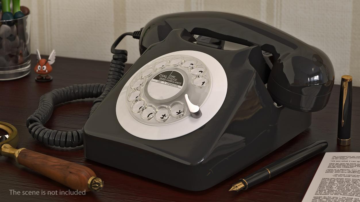 3D Retro Telephone Receiver 2 with Cord