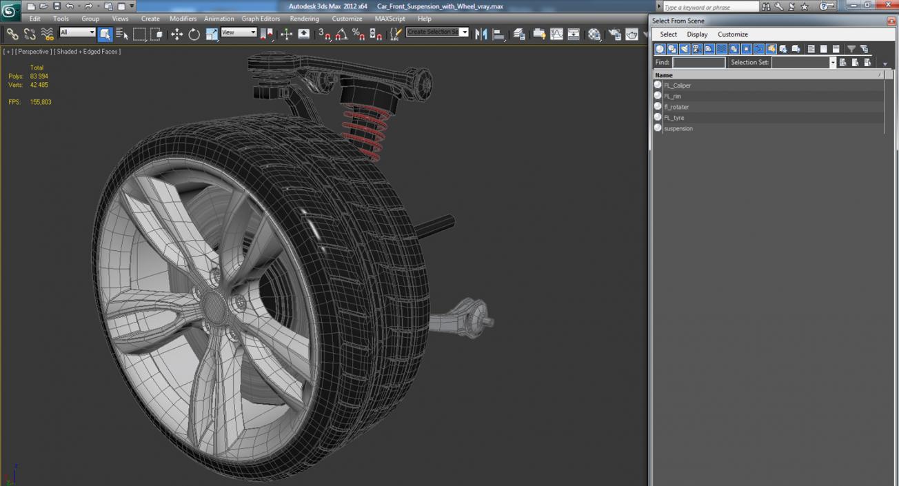3D Car Front Suspension with Wheel