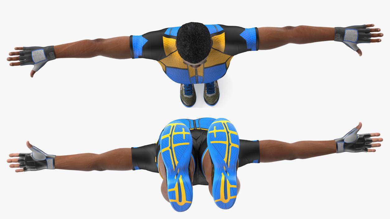 3D Light Skin Black Sportsmen T Pose model