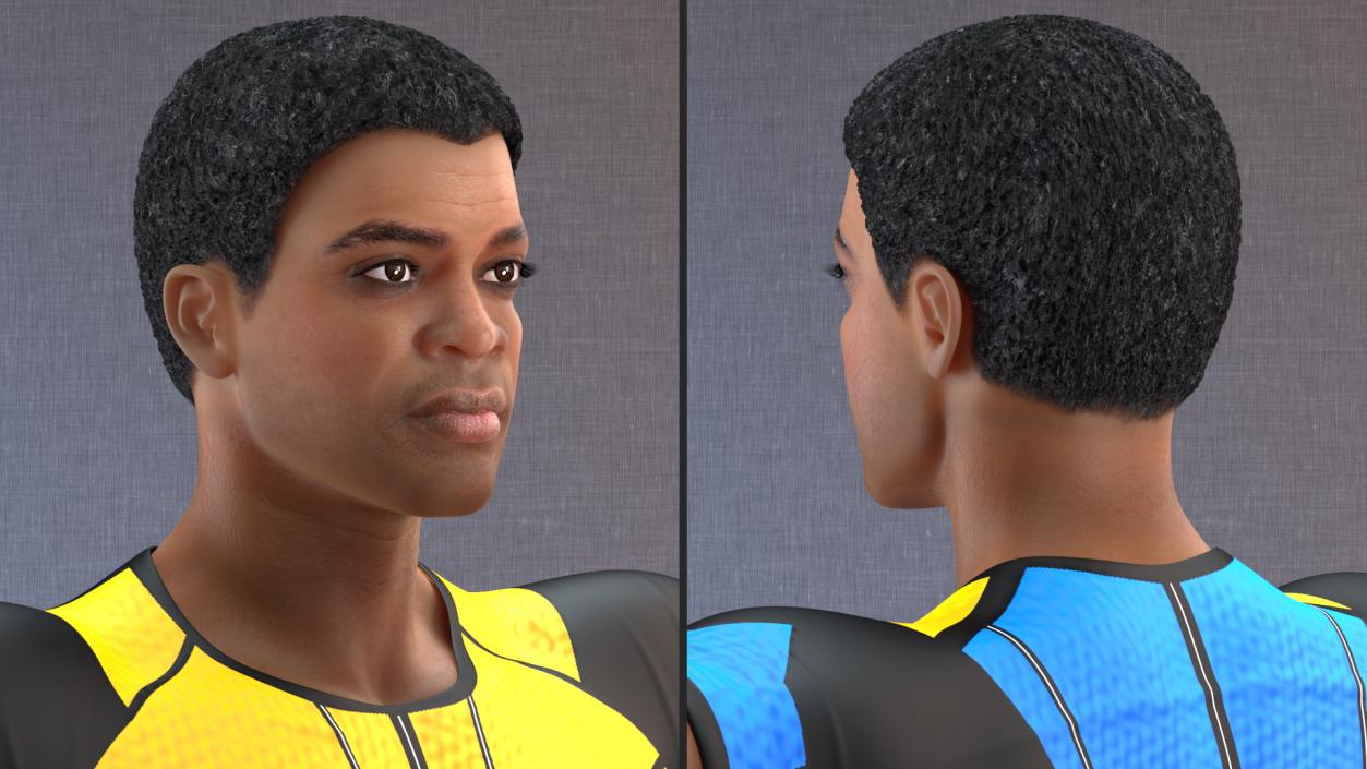 3D Light Skin Black Sportsmen T Pose model