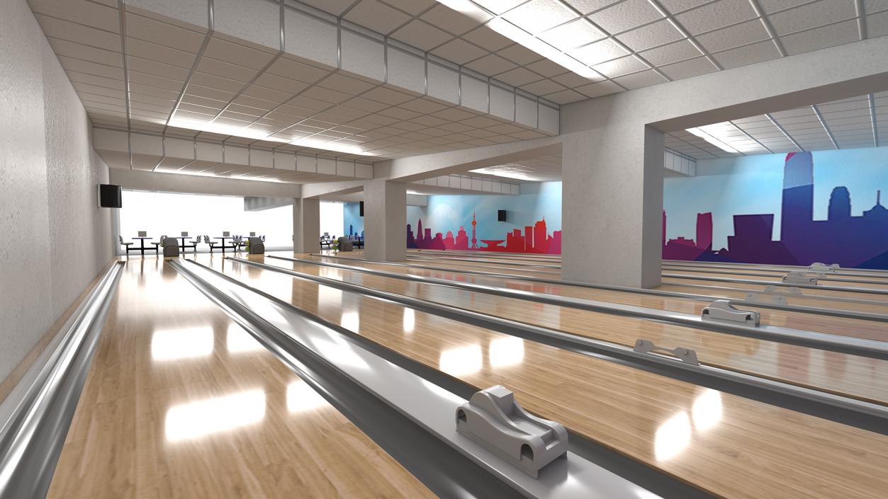 3D Bowling Center Interior with Furniture model