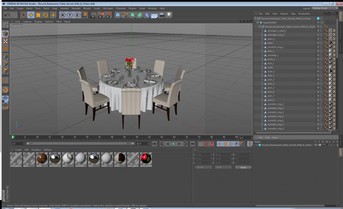 3D Round Restaurant Table Served With 8 Chairs model
