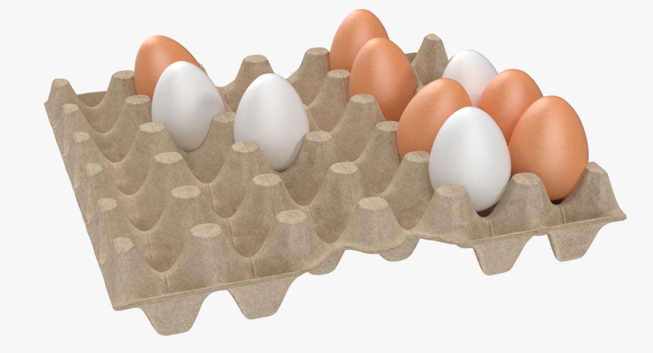 3D model Carton 30 Cells Cardboard with Eggs