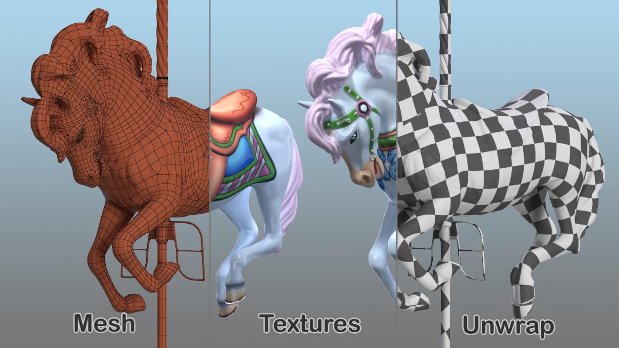 Carousel Galloping Horse Pink 3D model