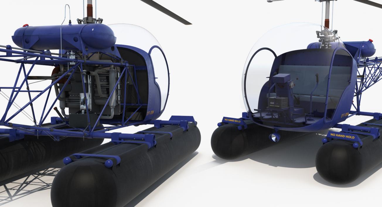 Bell 47 On Floats Rigged 3D model