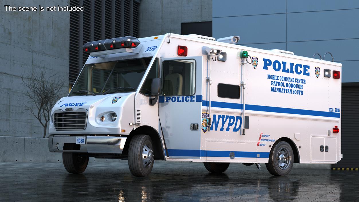 NYPD Mobile Command Center Lights On Rigged for Cinema 4D 3D