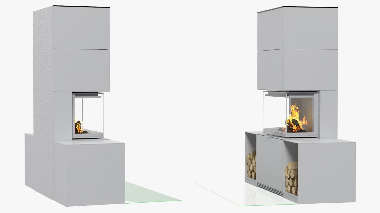 Wood Burning Fireplace with Log Storage 3D model