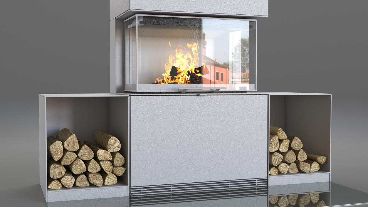 Wood Burning Fireplace with Log Storage 3D model