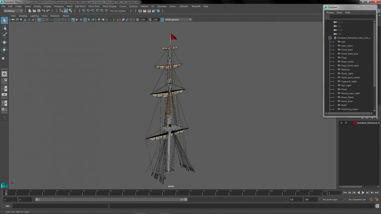 Foremast Retracted Sails 3D model