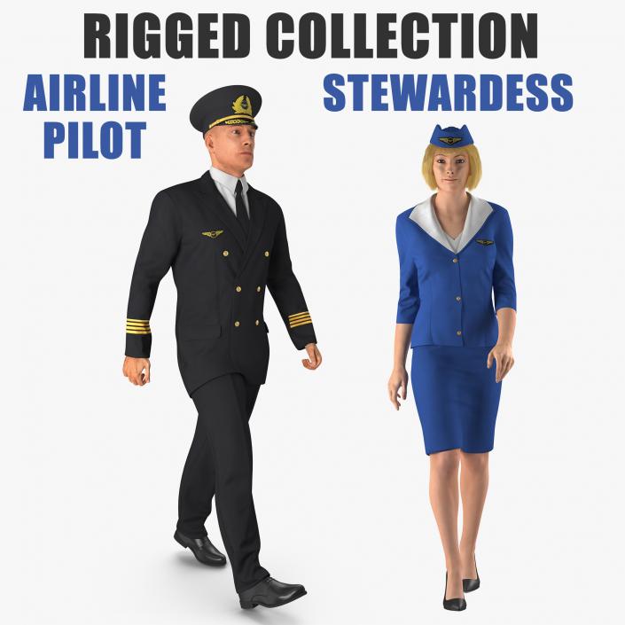 3D Airline Pilot and Stewardess Rigged Collection