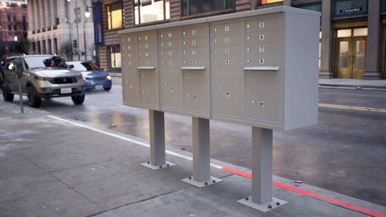 Grey Eight Door Two Parcel Cluster Mailbox 3D