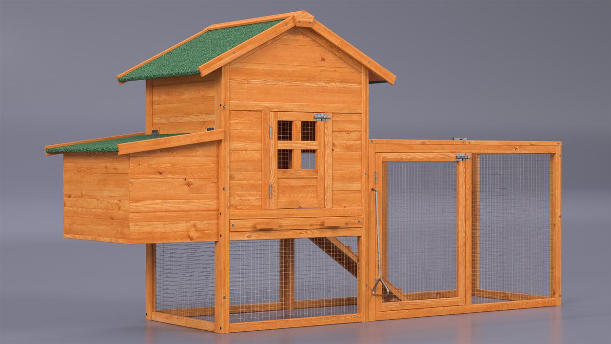 3D Wooden Small Chicken Coop with Chicken Run Empty model