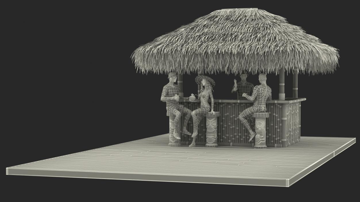 3D Barman and People at Tiki Bar Rigged