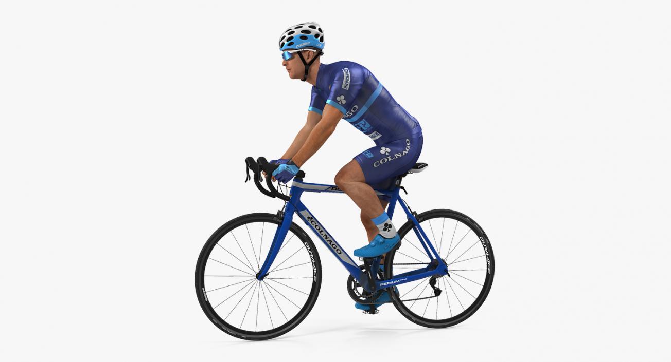 Athlete Cyclist in Blue Suit Riding Bike Rigged 3D