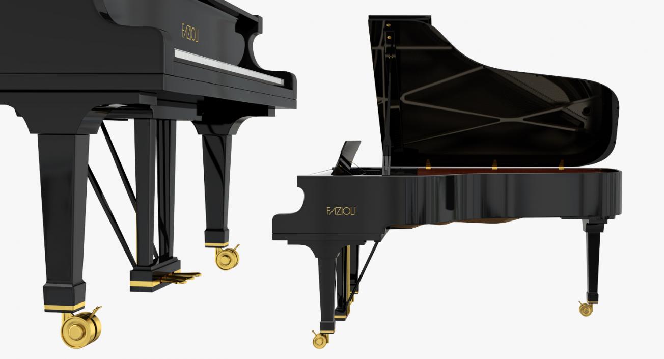 3D Grand Piano Fazioli with Music Notes Book