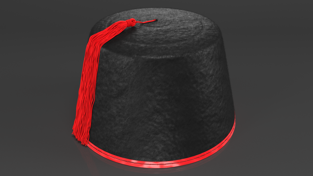Traditional Arabic Black Fez Hat With Red Tassel Fur 3D