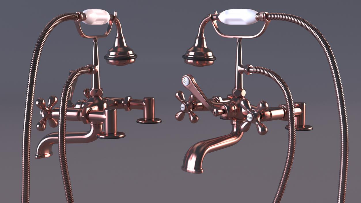 3D model Copper Bath Shower Mixer Tap with Shower