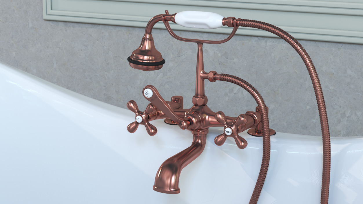 3D model Copper Bath Shower Mixer Tap with Shower