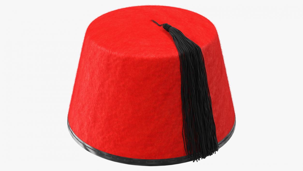 Traditional Arabic Red Fez Hat With Black Tassel Fur 3D