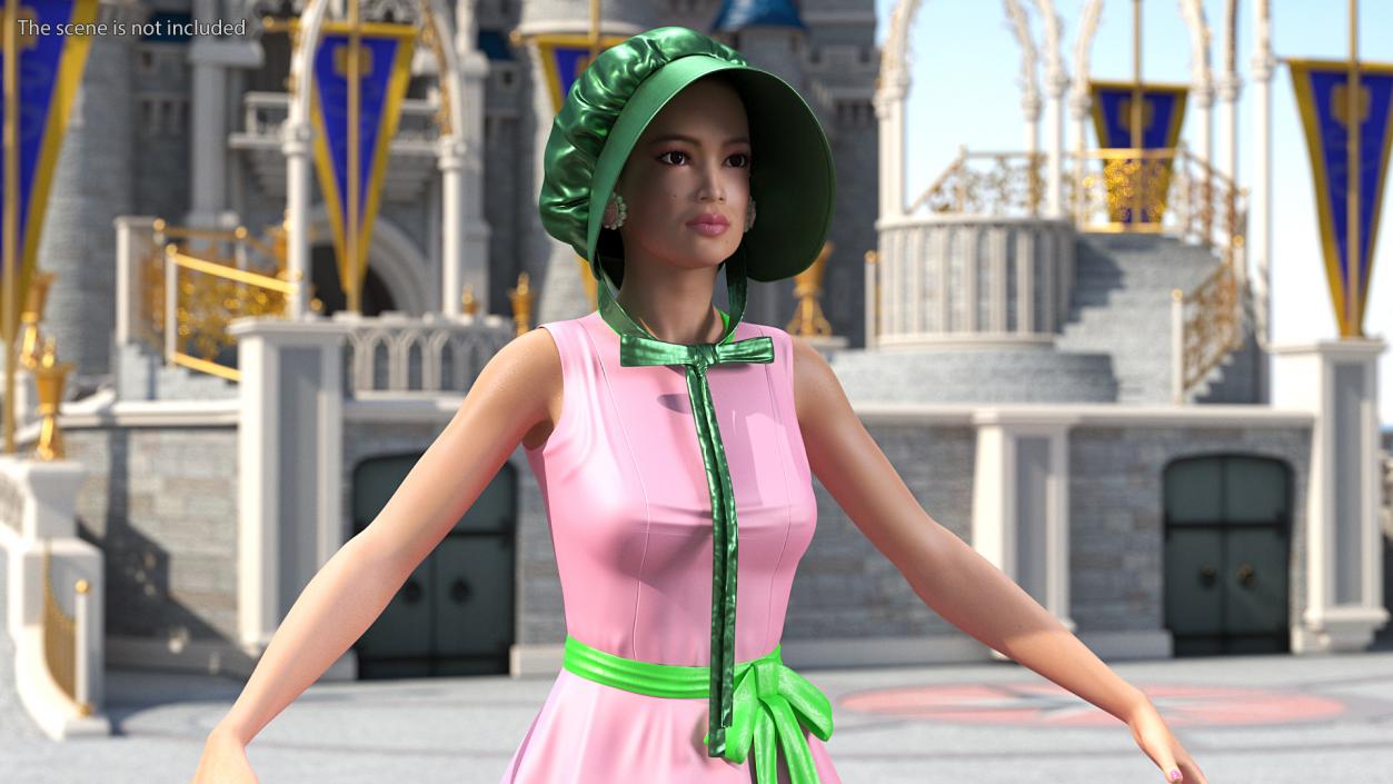 Satin Bonnet Hat Emerald 3D model
