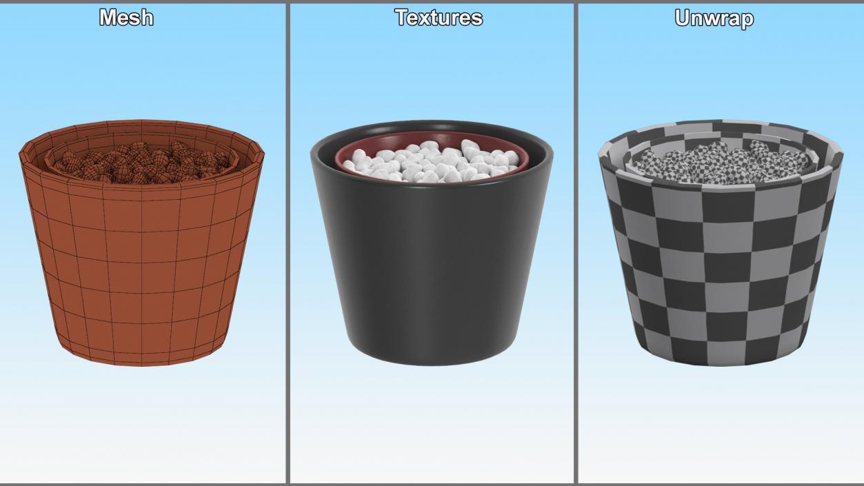3D model Ceramic Planter With Marble Pebbles