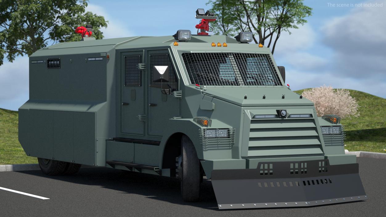 3D Armored Anti Riot Truck Green Rigged