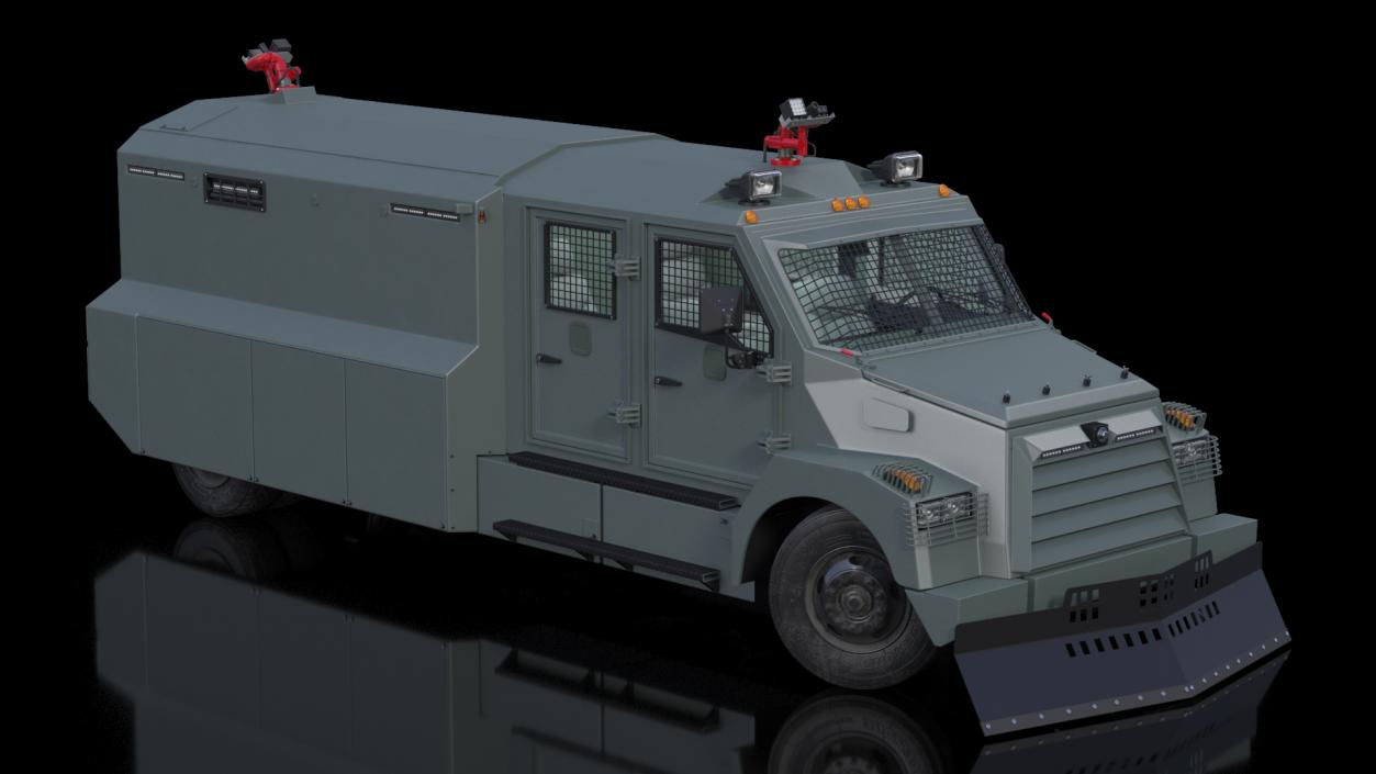 3D Armored Anti Riot Truck Green Rigged