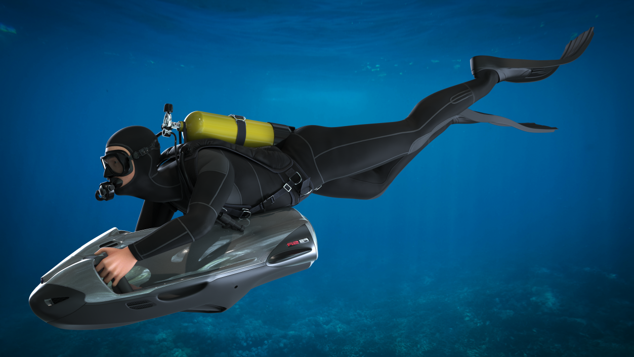 Diver with Seabob F5SR Personal Watercraft 3D
