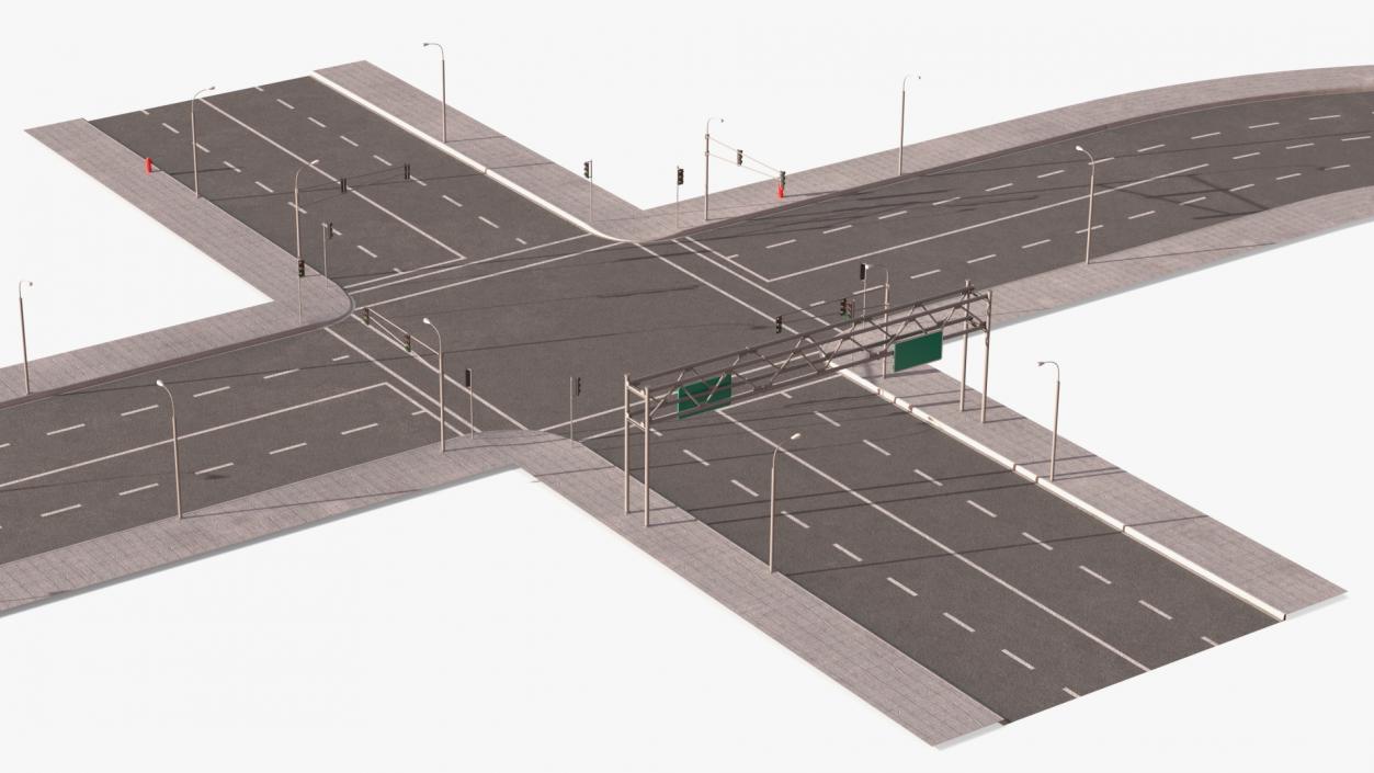 3D Connectable Highway Road Elements Crossroads Junction model