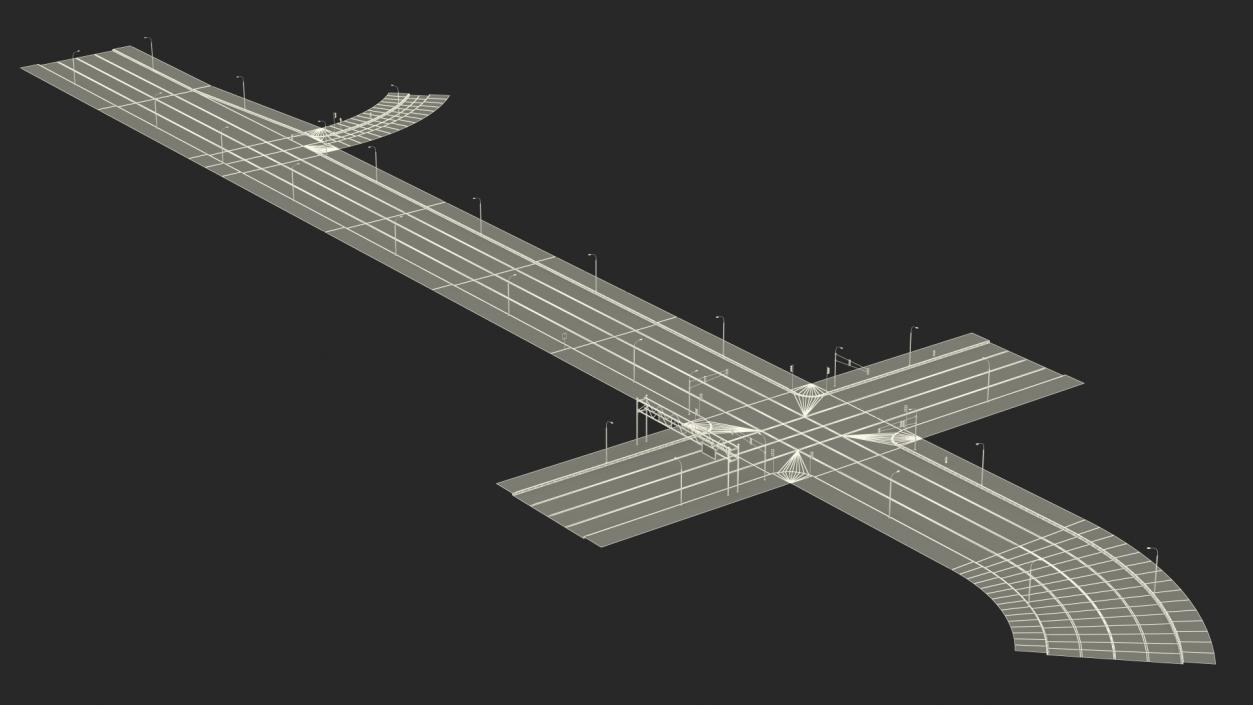 3D Connectable Highway Road Elements Crossroads Junction model