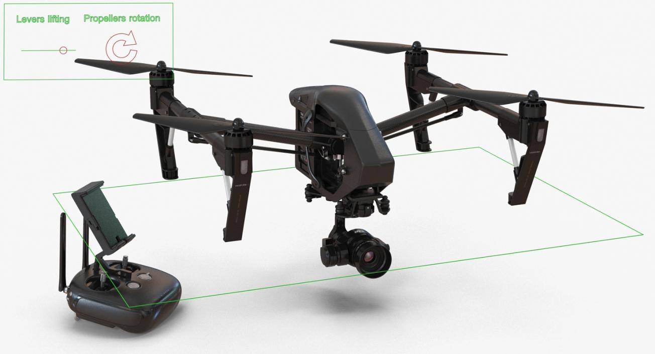 3D Quadcopters with Remote Controllers Rigged Collection model