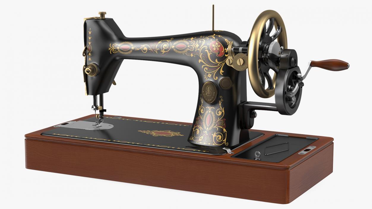 Vintage Sewing Machine with Wooden Case 3D model