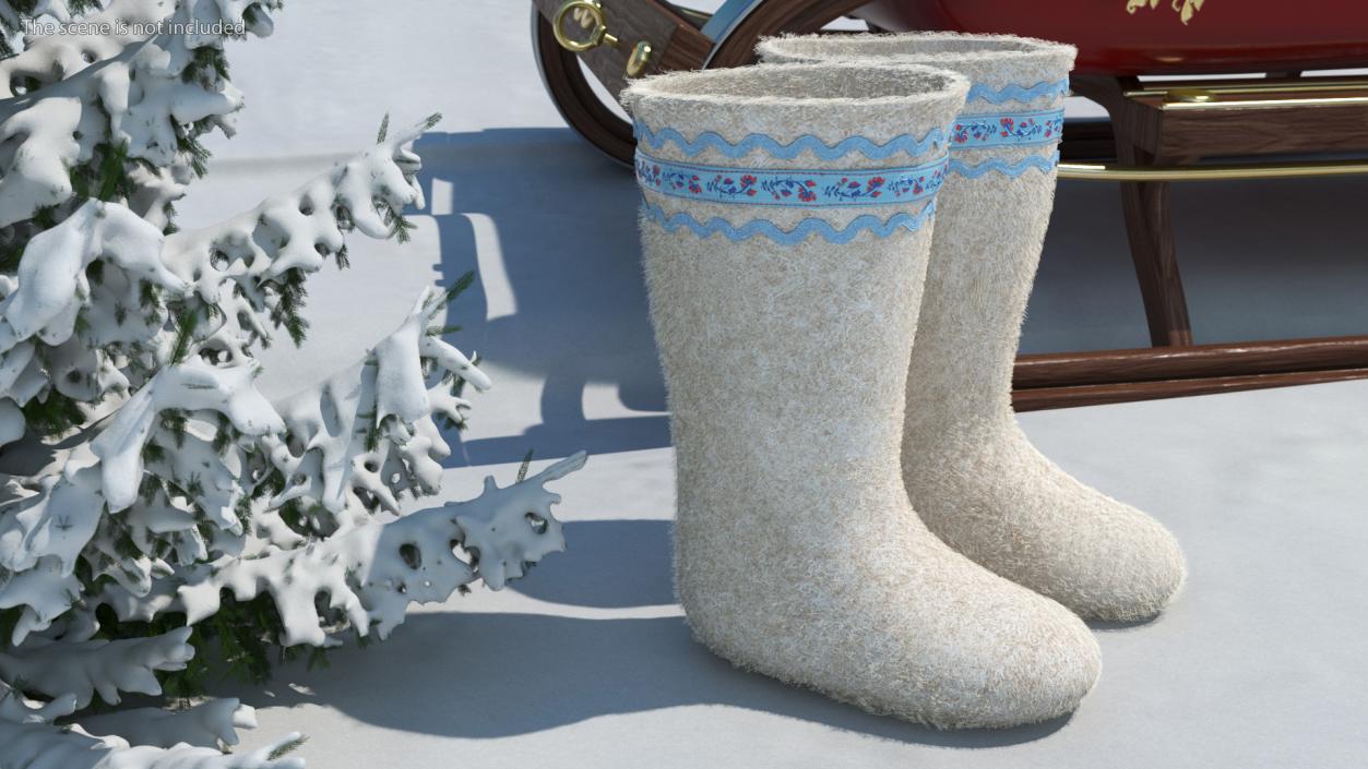 3D Warm White Felt Boots With Embroidery Fur