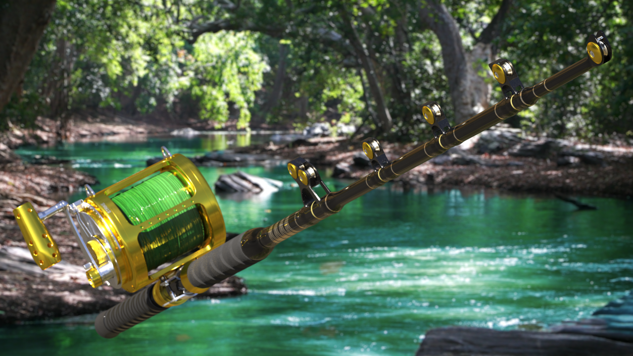 3D model EatMyTackle 80 Wide 2Speed Fishing Reel Bue Marlin Tournament Rod