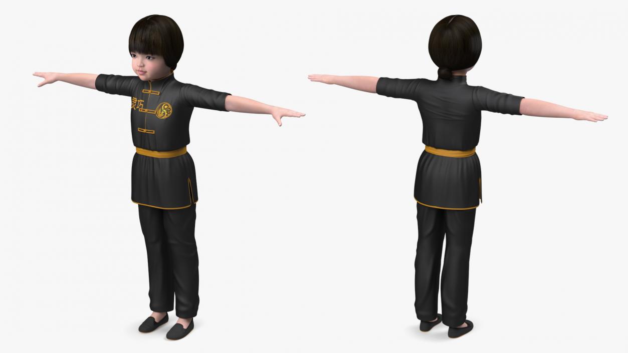 3D model Chinese Girl Child in Kimono T-Pose