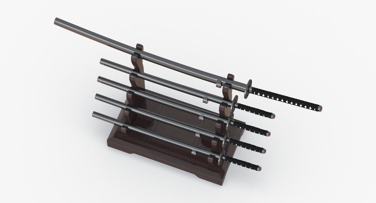 3D model Japanese Sword Katana Display Rack Stand 5 Pcs Set