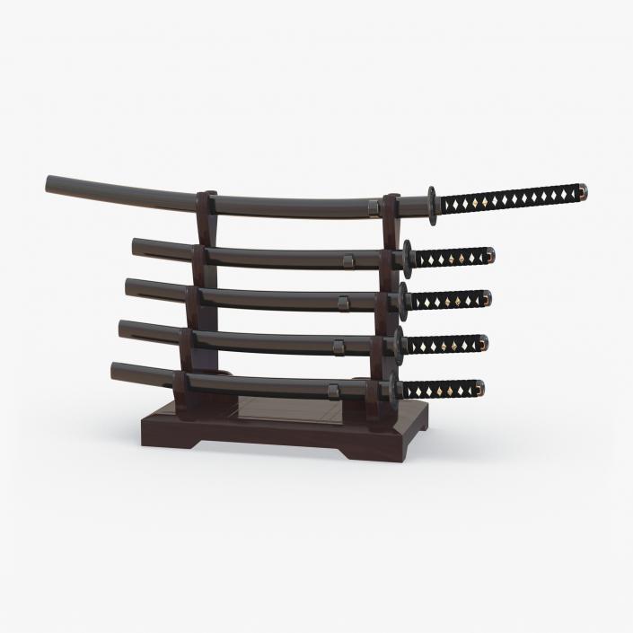 3D model Japanese Sword Katana Display Rack Stand 5 Pcs Set