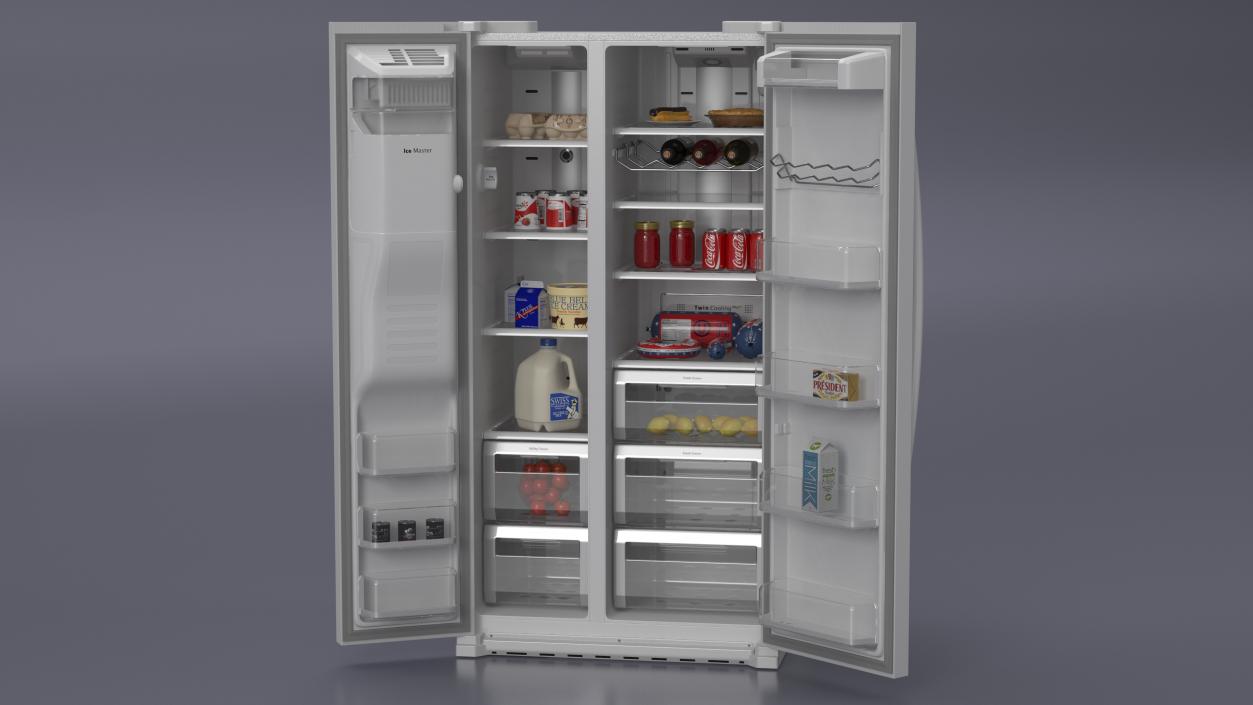 Samsung Side By Side Refrigerator Open with Products 3D