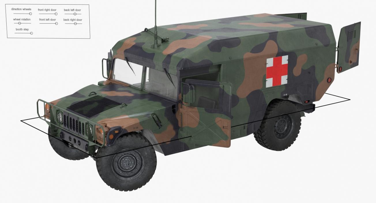 3D model Mini Ambulance Military Car HMMWV m996 Rigged Camo