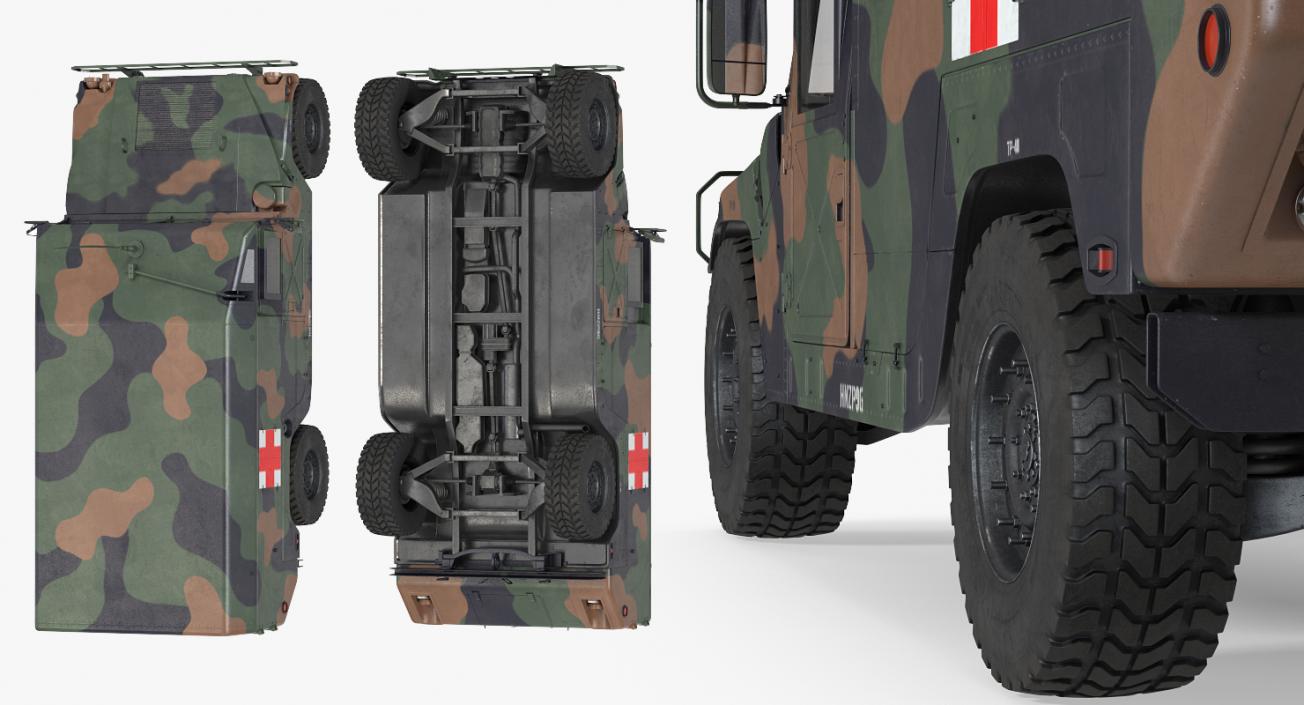 3D model Mini Ambulance Military Car HMMWV m996 Rigged Camo
