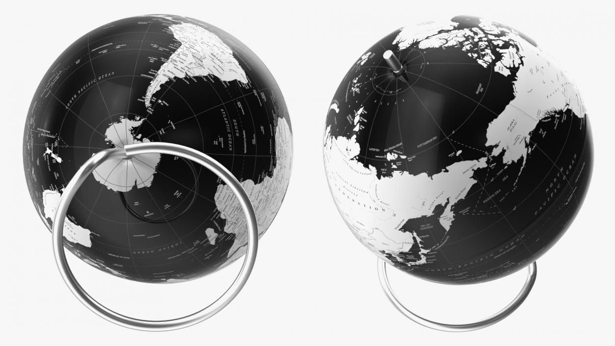 3D Metallic World Globe Black