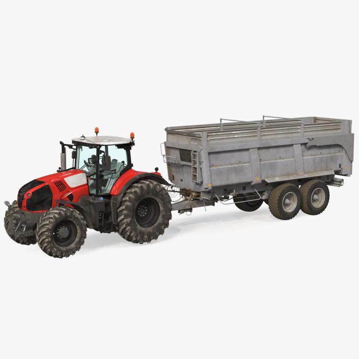 3D model Tractor with Agricultural Trailer Rigged