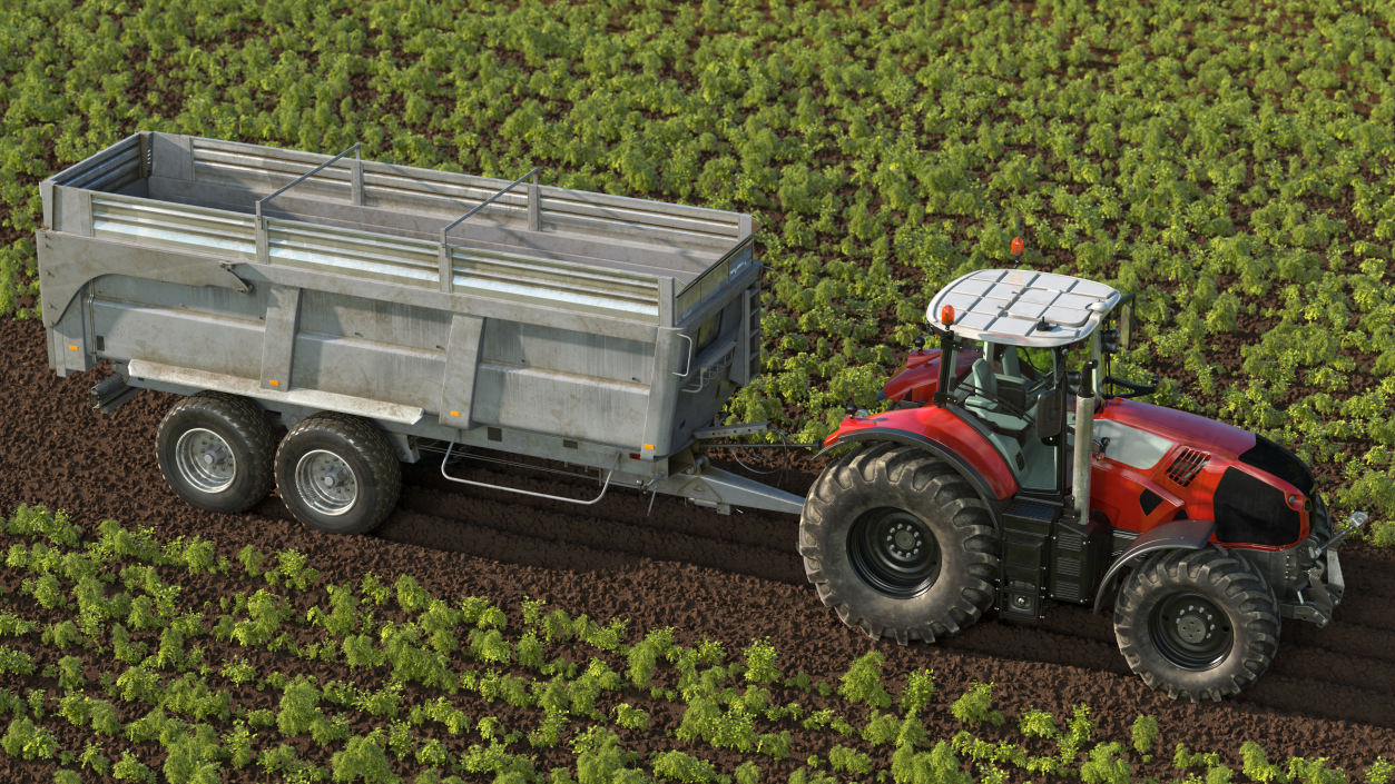 3D model Tractor with Agricultural Trailer Rigged