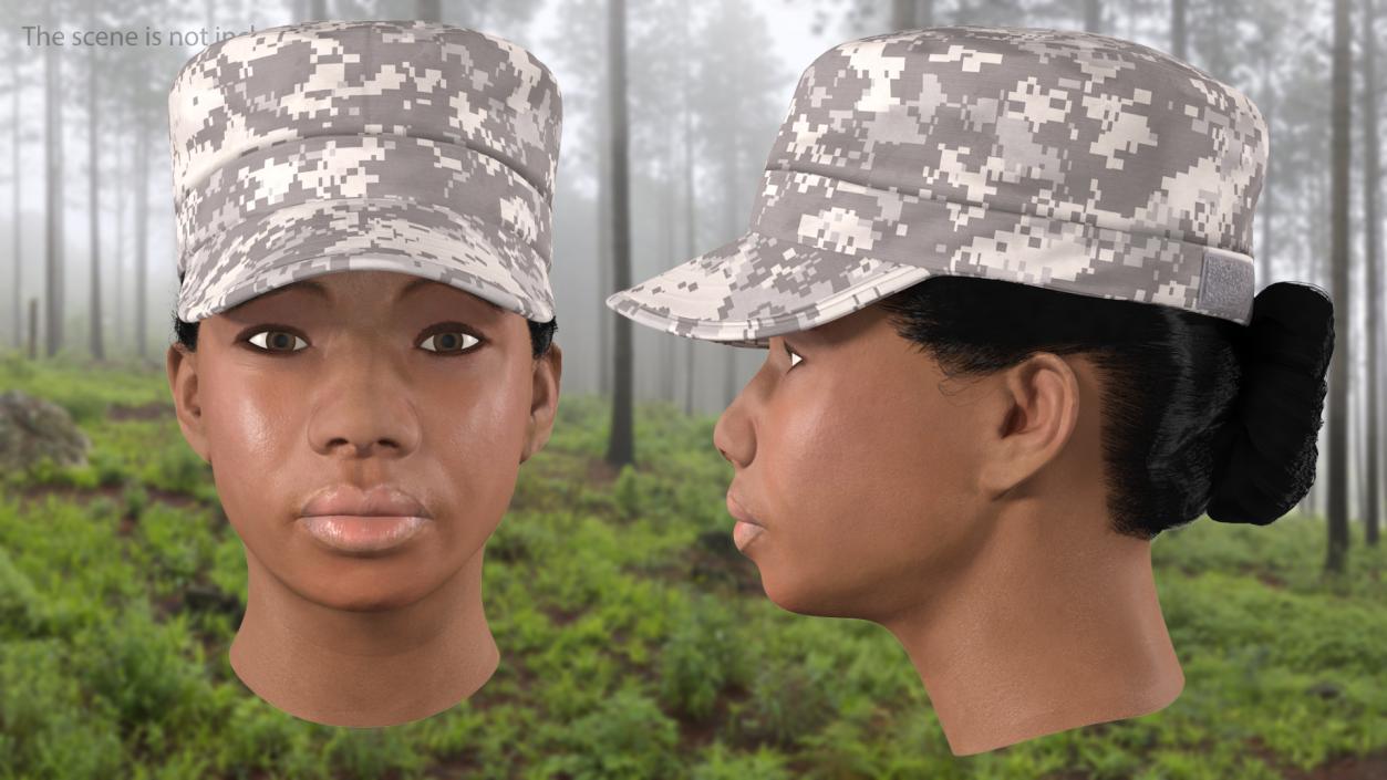 3D model African American Female Soldier Head Fur