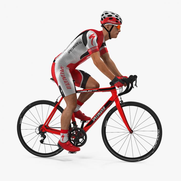 3D Bicyclist in Red Suit Riding Bicycle Rigged model