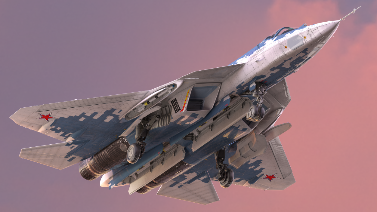 SU 57 Stealth Jet Fighter Pixel Camouflage 3D