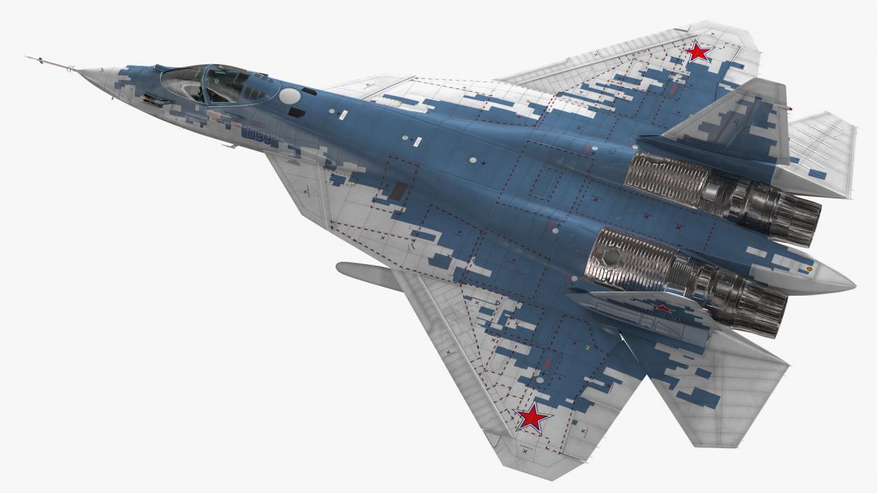 SU 57 Stealth Jet Fighter Pixel Camouflage 3D