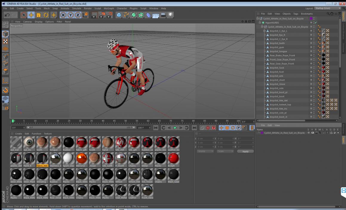 3D Cyclist Athlete in Red Suit on Bicycle model