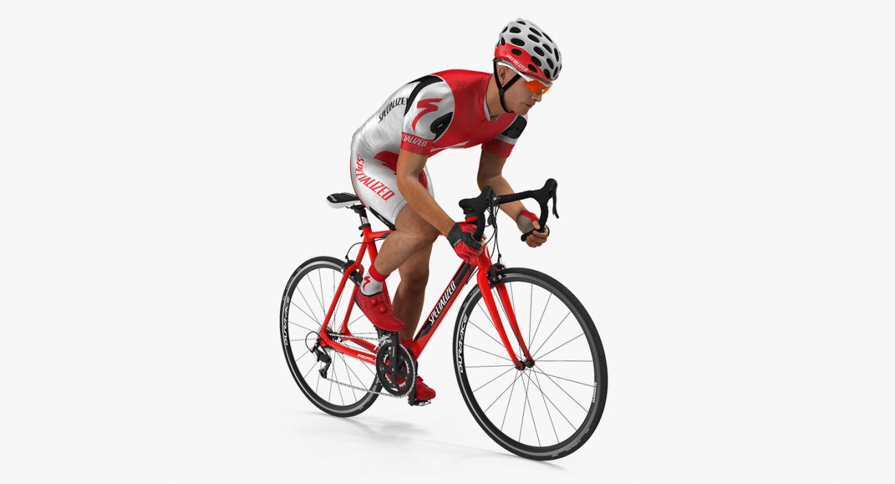 3D Cyclist Athlete in Red Suit on Bicycle model