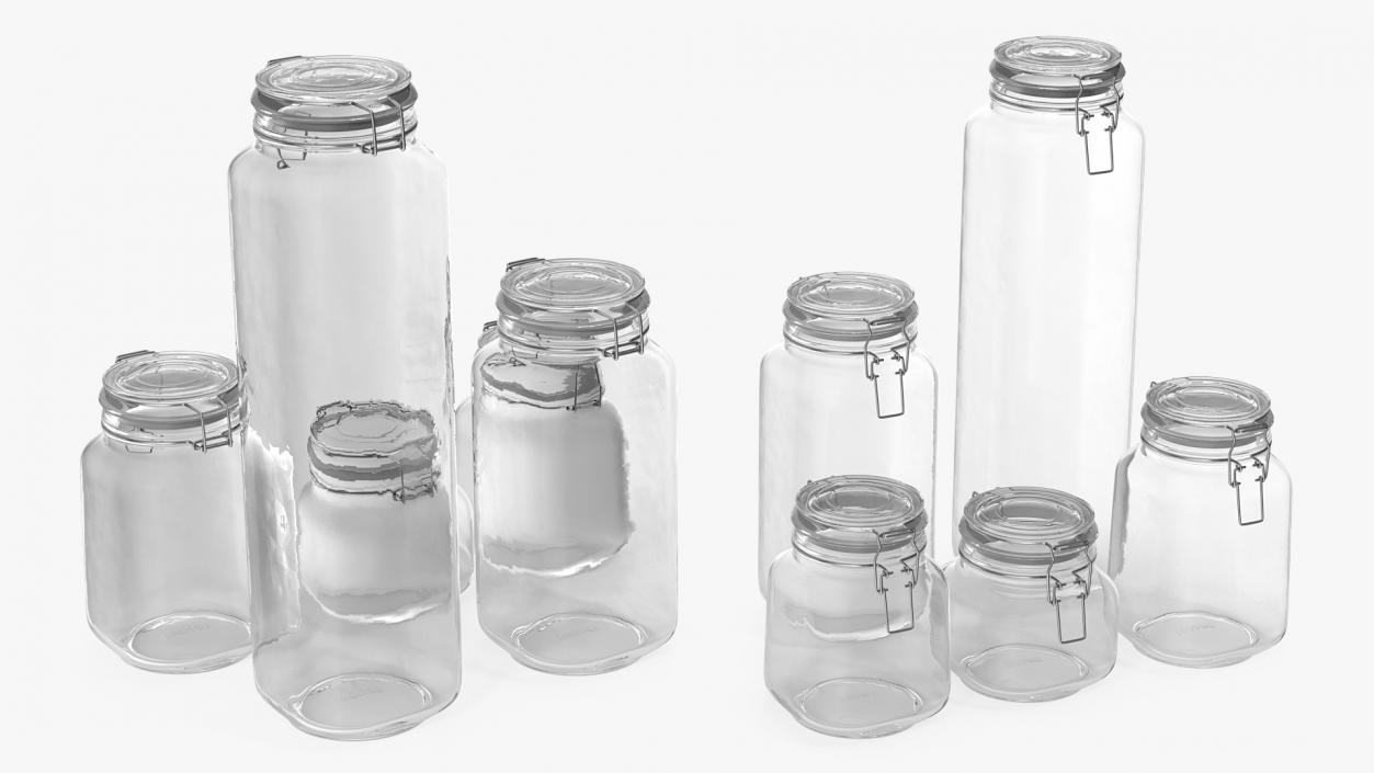 Clip Top Glass Storage Preserving Jars Set 3D